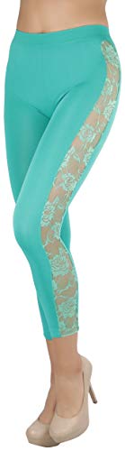 ToBeInStyle Women's Seamless Ankle Length Lightweight Stretch Leggings - Side Lace Panels - Jade