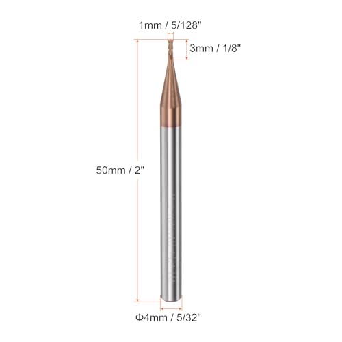 Image of HARFINGTON Micro Grain Carbide Square End Mill 5 /128 inch x 1 /8 inch (1mm x 3mm) Cut 5 /32 inch (4mm) Shank 2 inch (50mm) Length AlTiN Coated 4 Flutes Square Nose Cutter for Alloy Steel Hardened Steel