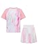 Yartina Girls Gradient Color Sports Outfit Short Sleeve T-shirt with Ruffled Skirt for Gym Dance Pink 13-14 Years
