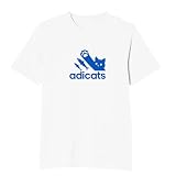 [オリメイク] adicats 青 アディキャッツ 猫 ねこ 魚 tシャツ 面白tシャツ 文字 ホワイト Sサイズ