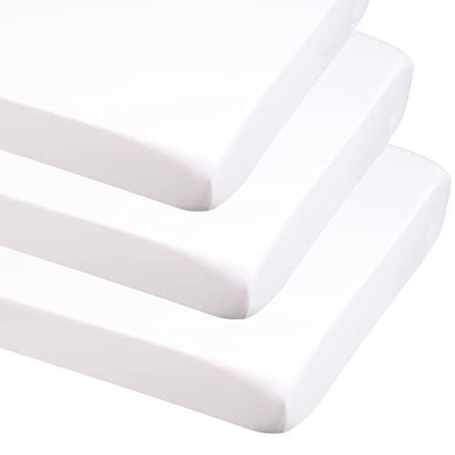 Image of CaSaJa 3-Pack Fitted Crib Sheets Set Neutral Unisex, Extra Soft Breathable 9" Deep Mattress Sheet for Standard Toddler Bed 28"x52", Cozy Washable Microfiber Nursery Sheets, White