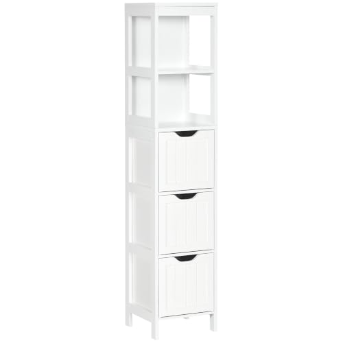 Image of HOMCOM Tall Bathroom Cabinet Slim Bathroom Storage Unit Freestanding Narrow