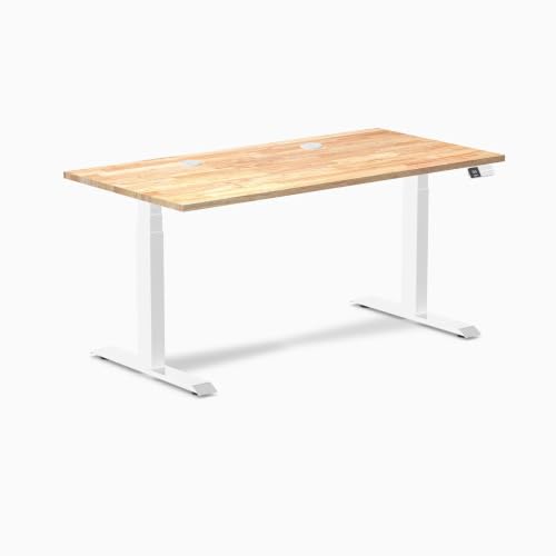 Image of Desky Dual Rubberwood Sit Stand Desk Natural Timber 48 inch White