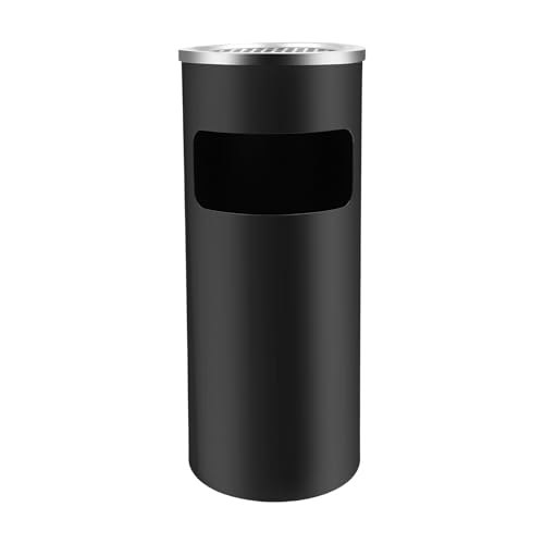 TTISJHK Poubelle en acier inoxydable - 15 l - Avec seau intérieur et cendrier - Noir - Pour l'intérieur et l'extérieur - Pour jardin, bureau, restaurant,...