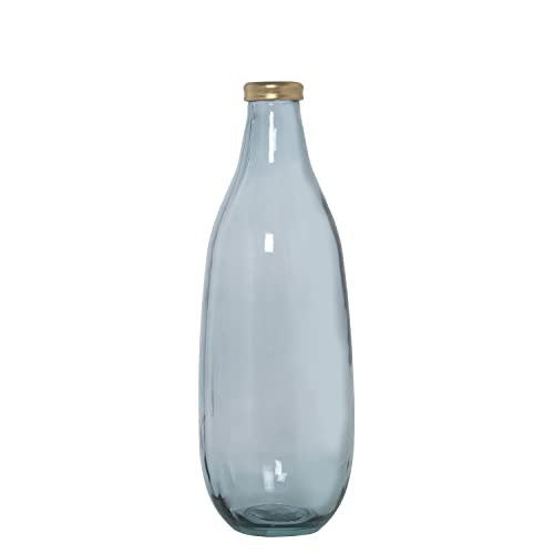 JARRÓN VIDRIO RECICLADO 40CM AZUL FILO DORADO_°15X40CM BOCA:°6CM
