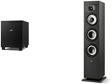 Polk Monitor XT10 Home Subwoofer, 10" Deep Bass Woofer, 100W Class D Amplification, Dolby Atmos, Auro 3D & DTS:X Compatible, Black & Polk Monitor XT60 Tower Speaker