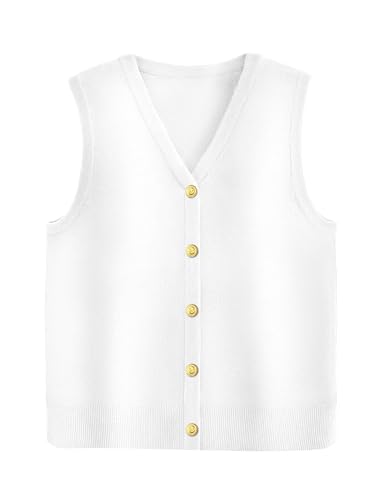 Image of Zeagoo Womens Sweater Vest Chunky Knit Top Sleeveless Button Down Tops Trendy Cardigan for Women White X-Large