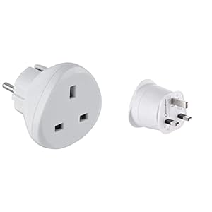 electraline 70058 adaptateur de voyage uk vers france/europe, blanc & 70053 adaptateur de voyage france/europe vers uk 2 broches europe vers 3 broches uk, white