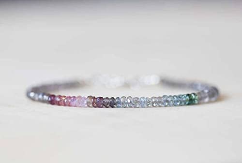 Bracelet labradorite véritable multi saphir perle facettée 3mm bracelet stacking mixte - 2