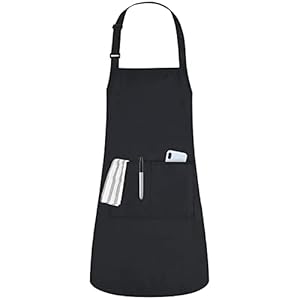 AHYD Schort met 2 zakken, waterdicht, verstelbaar, met verstelbare hals, voor heren en dames, keukenschorten voor keuken, café, tuin, restaurant, grill (zwart)
