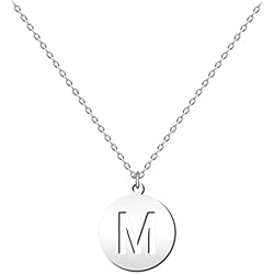 Cadenas De Mejores Amigos Hombre Y Mujer cotigo - Collar Letra M acero inoxidable - Colgante letra inicial A-Z - Collar mujer – Cadena con dije letras - Regalo personalizado para mujer, niña, mejor amiga (M-Plateado)