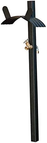 BestNest Panacea Basic Garden Hose Stand with Brass Spigot – Freestanding Metal Hose Holder with Ground Stake, Outdoor Hose Storage Rack for Yard Garden Patio, Black Steel Hose Organizer