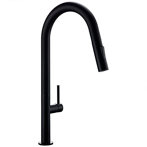 WOTZOV Grifo de Cocina extraíble de latón con rociador de Doble función, Mezclador Monomando de Agua fría y Caliente con rotación de 360 Grados, Color Negro.