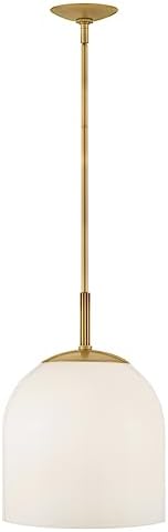 Hinkley Willa Medium Convertible Pendant Light, Smooth Bell-Shaped Shade, Pendant or Semi-Flush Mount Light, Heritage Brass and Cased Opal Glass