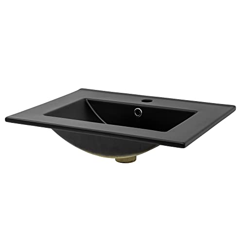 ML-Design Lavabo en Céramique Noir Mat 61,5x17,5x47 cm, Rectangle, Vasque à Encastrer Moderne, Lavabo de Comptoir Élégant, Lavabo avec Trou pour Robinet,Trop-Plein...