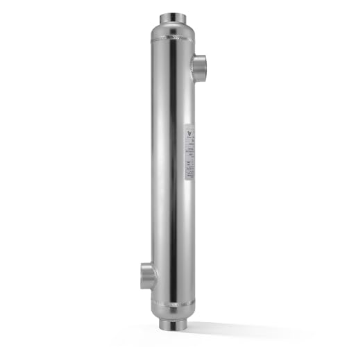 AB 55kBtu Full Titanium Salt Pool Heat Exchanger 55kBtu: Opposite Ports for Better Heat Transfer, 1' & 3/4' FPT for Spa, Sauna, Mariculture