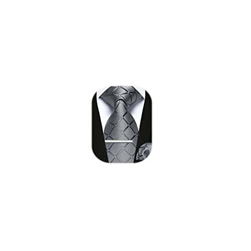 Image of Enlision Ties for Men Plaid Stripe Tie Handkerchief Woven Classic Formal Necktie Pocket Square Clip Set