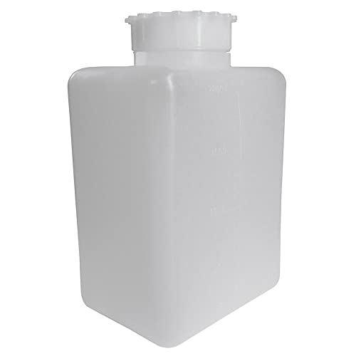  Bottiglia in plastica (PE), rettangolare a collo largo, capacità 2000 ml, chiusura con tappo a vite e sottotappo (inclusi)