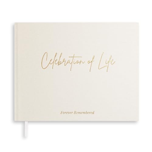 Image of Funeral Guest Book - Celebration of Life Guest Book - Guest Book for Memorial Service - Funeral Registry Sign In Book - Linen Hardcover & Gold Foil - Keepsake Memory Book for Loved Ones - White