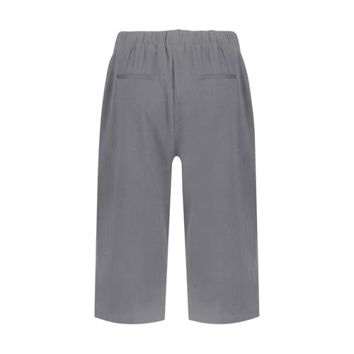 Linen Bermuda Shorts for Women with Pockets Ladies Casual Slacks Lightweight Drawstring Elastic Waist Pants4