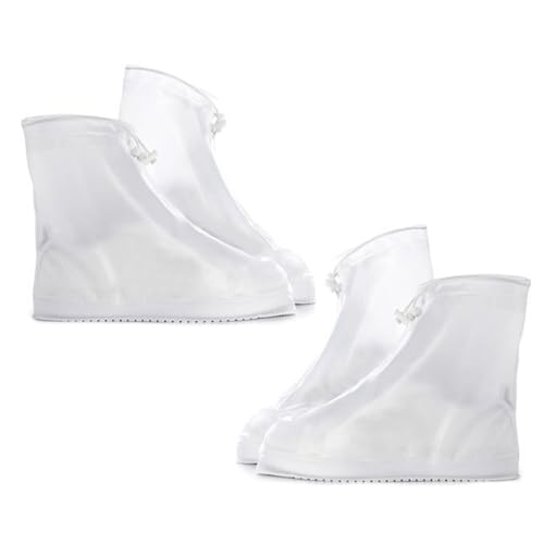 RISVOWO 2 Pares Cubre Zapatos Impermeable Lluvia, Protección Zapatos Lluvia, Cubrezapatos, Cubrecalzado Impermeable, Reutilizable Protección Lluvia Bicicleta para Días Lluvioso Niev(Blanco)