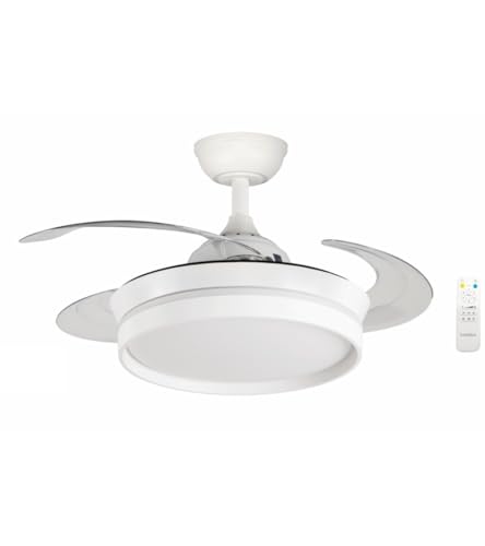 Bastilipo - Ventilador techo retráctil 40cm, motor DC 30W, mando a distancia, Luz LED 3 tonos 28W, FALESIA COMPACT