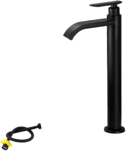 Arfobug シングルハンドル蛇口、垂直蛇口、バスルームカウンタートップ洗面器蛇口、冷水蛇口、洗面器蛇口、冷水304ステンレス鋼アート洗面器蛇口、キッチンDIYバスルームトイレ洗面器病院学校オフィス(給水パイプ付き) (黒丸シングル冷却(50cmホース付