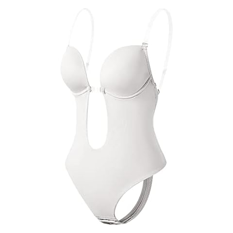 Invishaper Plunge Backless Body Shaper Bra, Women's Backless Shapewear Deep U Bodysuit for Low Back Dress, Comfortable Breathable (White,S) Cover
