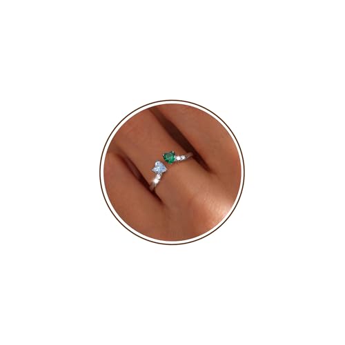 Dainty Promise Rings for Her 2 Birthstone Adjustable Rings for Women Sister Anniversary Birthday Gifts for Women Jewelry Mothers Day Ring Gifts Valent