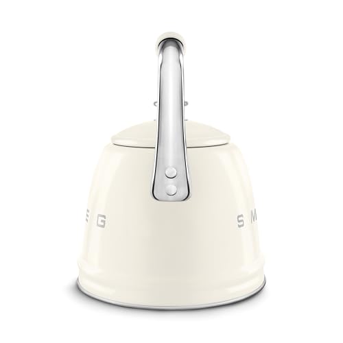 Image of SMEG Stovetop Whistling Kettle - 50s Retro Style, 2.3 Liter (10 Cup / 2.4 Quart) Stainless Steel Tea Kettle with Iconic Design & Whistle - Premium Kitchen Statement Piece-Cream