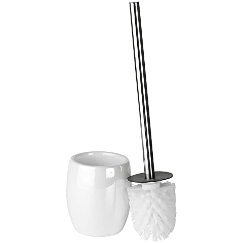 URBNLIVING 3pcs Ceramic Shiny Colour Matching Bathroom Dispenser Tumbler Toilet Brush Set (White, Toilet Brush) Cover