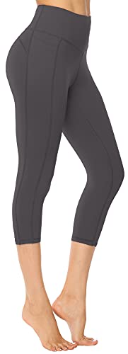 Persit Leggings de deporte para mujer, con bolsillos, opacos, pantalones de deporte, yoga, ropa callejera Gris 3/4. 38