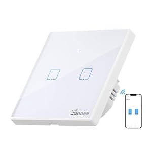SONOFF T2EU2C-TX Wlan Wand Touch Lichtschalter, RF Wireless WiFi Wandsteuerung, 2 Kanal Schalter für Smart Home-Automatisierungslösungen (1-Wege Ultraweiß)