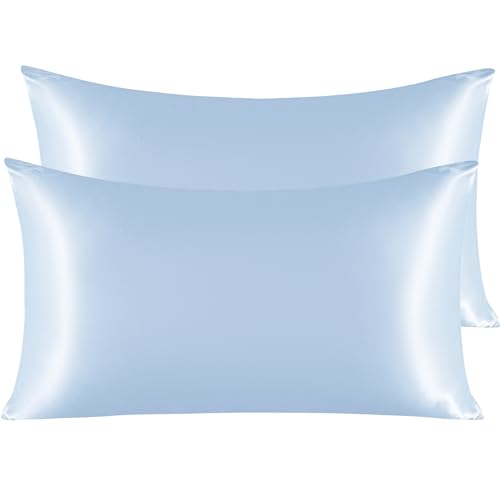 NTBAY Silk Satin Pillowcases - Satin Pillowcase for Hair and Skin Pillow Cases 2 Pack with Envelope Closure, 50x90 cm, Light Blue