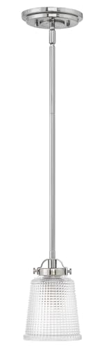 Hinkley Bennett Collection One Light Pendant with Clear Holophane Glass, Polished Nickel