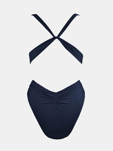 Image of CUPSHE One Piece Swimsuit for Women Bathing Suit Cut Out Cross Back Tie Deep V Neck Ruched High Cut