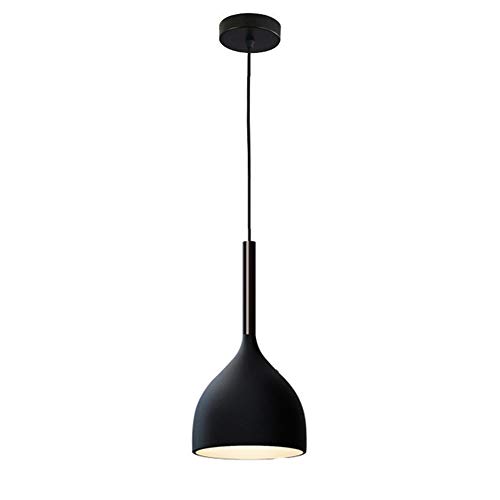 Image of HJXDtech Nordic LED Pendant Light with Bulb, Modern Simple Wood Aluminum Hanging Lamp, E27 Loft Ceiling Suspended Chandelier for Kitchen Living Room Dining Room (Black)