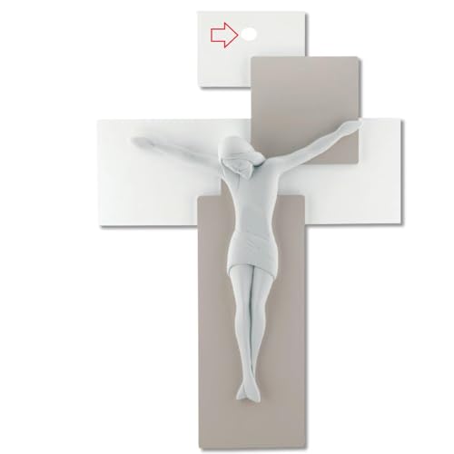 PICCOLO CROCIFISSO CROCE DA PARETE MODERNO 17X12 LEGNO tortora BIANCO CRISTO ME12101NB
