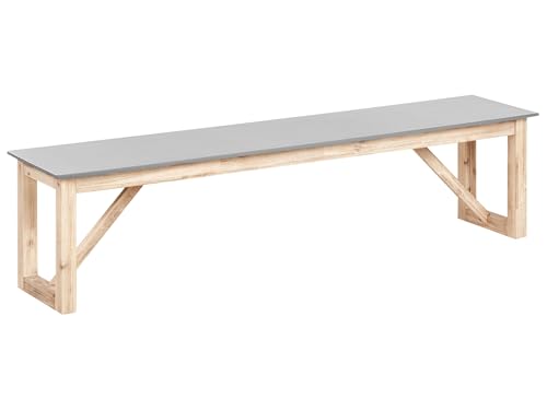 Beliani 3-Sitzer Gartenbank Beton grau mit Holzbeinen 180 cm Industrie-Stil...