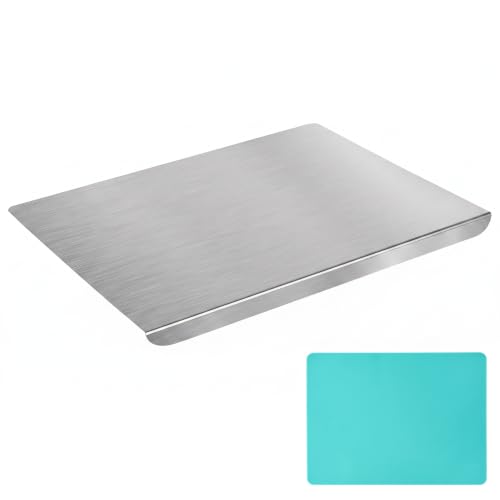Stainless Steel Cutting Board with Lip, Extra Large Non Toxic 304 Metal Cutting Board for Kitchen, Non-Slip Mat Included, Chopping Board for Meat Veggies Dough Baking, 27.6" x 19.6" by TEXARIVD - Used condition - US$51.99