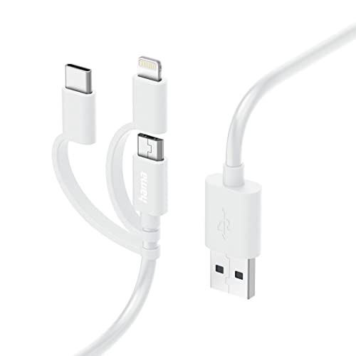 Hama Multi Lightning Kabel (3in1, USB-A/Micro-USB/USB-C, 1m, MFI Zertifiziert, Universal für iPhones iPads iPods Samsung Galaxy, Huawei, Xiaomi) Weiß