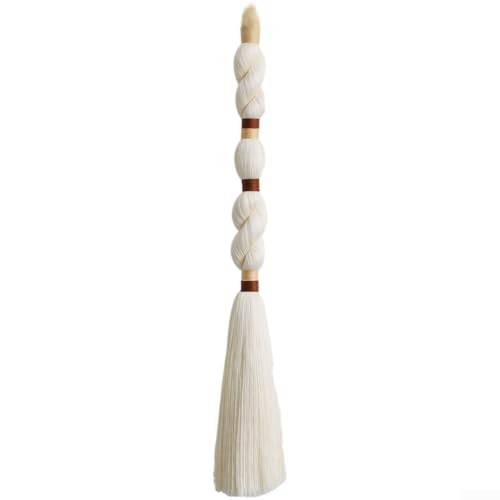 Borla tejida a mano estilo nórdico decoración colgante de pared para sala de estar dormitorio con elegantes detalles de flecos en color negro y 90 por 12 cm (C)