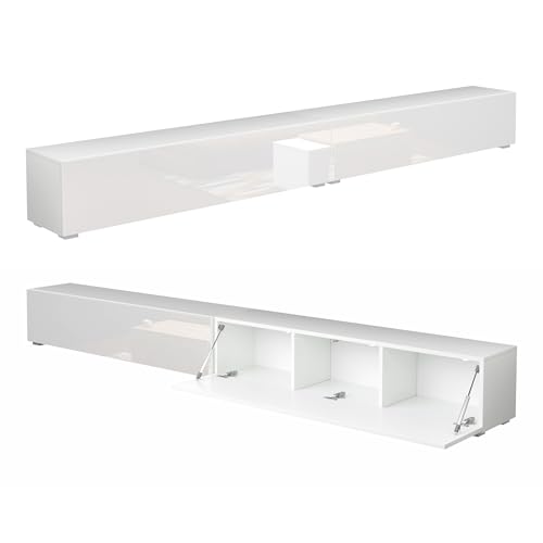 Platan Room - Meuble TV bas - 105/140/160/210/280 - En blanc brillant mat ou blanc brillant - À suspendre ou à poser (280 x 30 x 32 cm, blanc mat/blanc...