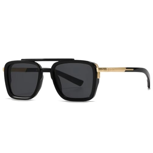 Lunettes de soleil rétro à double pont en métal et rivets chic