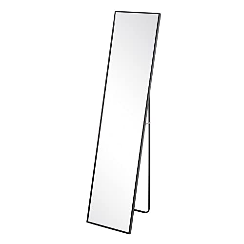 LOLAhome Espejo de Pie de Cuerpo Entero con Marco de Aluminio Negro, Ideal para Dormitorios, Habitaciones o Vestidores, de Diseño Minimalista de 150 x 35 cm