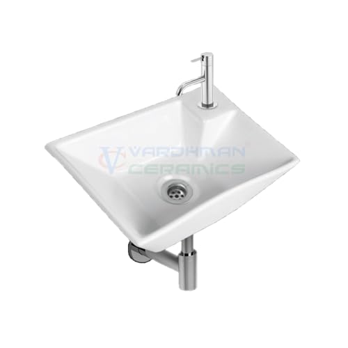 Image of Wash Basin Wall Hung Mounted Glossy Finish White Sink for Bathroom (14 x 10 x 5 Inch)