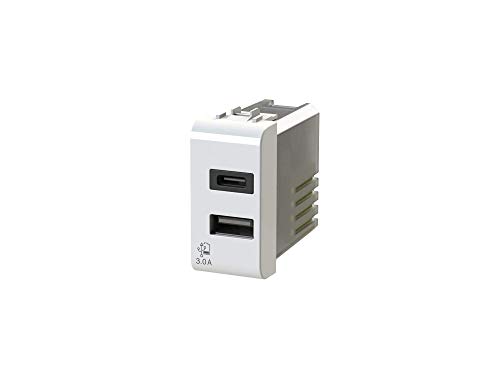 Connecteur type A et type C bloc alimentation USB 3.0 3A compatible Gewiss Chorus