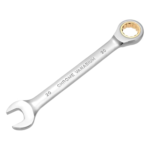 sourcing map Ratcheting Combination Wrench 20mm Metric 12 Point CR-V Steel Chromed Lengthen Double Box Open-Ended Ratchet Wrenches with 72 Tooth and 5° Swing Gear Spanner Tool for Repair