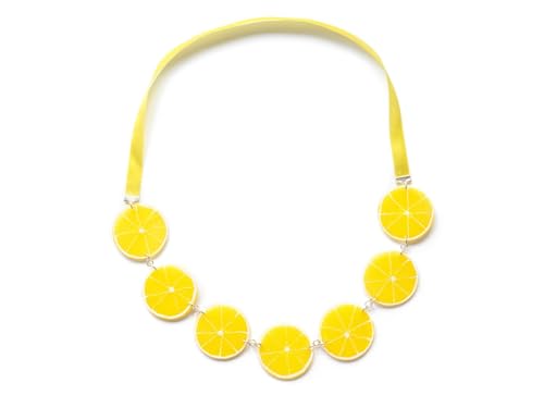 Collier tranches de citron jaune de 85 cm en argent avec pendentif fait main
