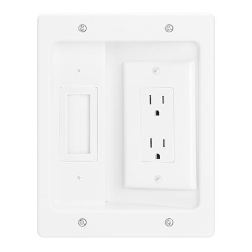 XGGYA Wall Cable Concealer Kit in Wall Cable Management Kit for TV Recessed Outlet with Outlet Box and Brush Wall Plate Integrated Solution for Orderly Management of Cables in the Living Room White